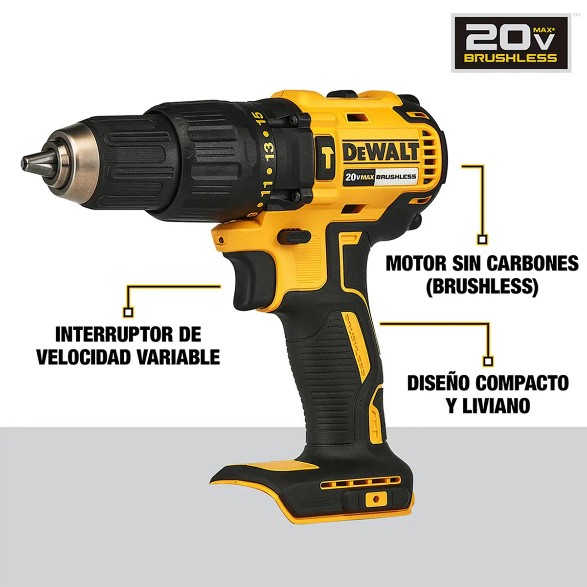TALADRO PERCUTOR 20V BRUSHLESS - TRANSICIÓN DCD776C2-B2 |   2 BATERÍAS DE 2.0AH + CARGADOR + MALETA DE TRASLADO